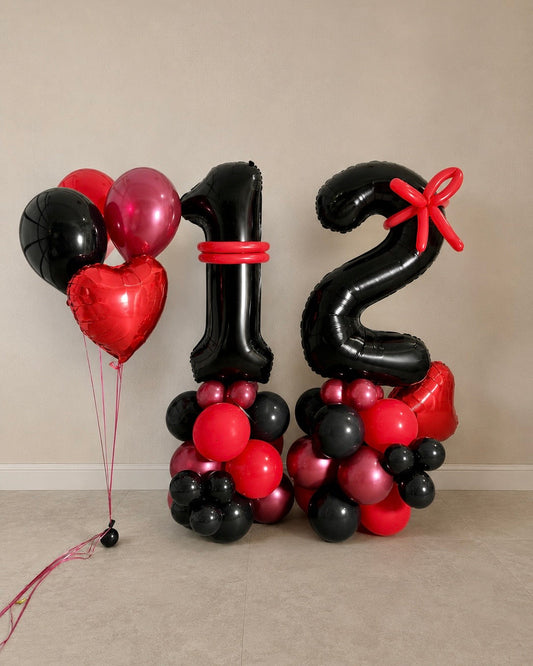Double Giant Number Balloon Structure With Bouquet