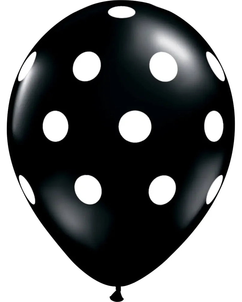 Black and White Dots 12" Latex Balloon With Helium