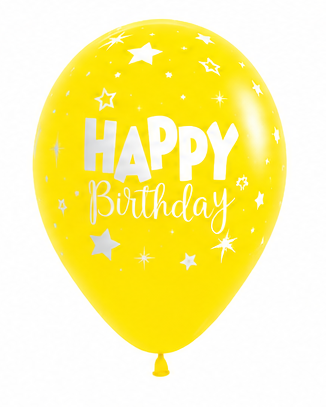 Yellow Happy Birthday 12" Latex Balloon With Helium