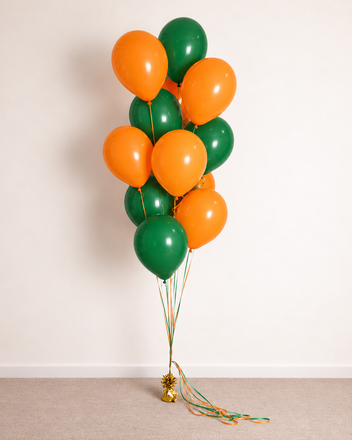 University Of Miami Green And Orange 12 Helium Balloon Bouquet With Weight
