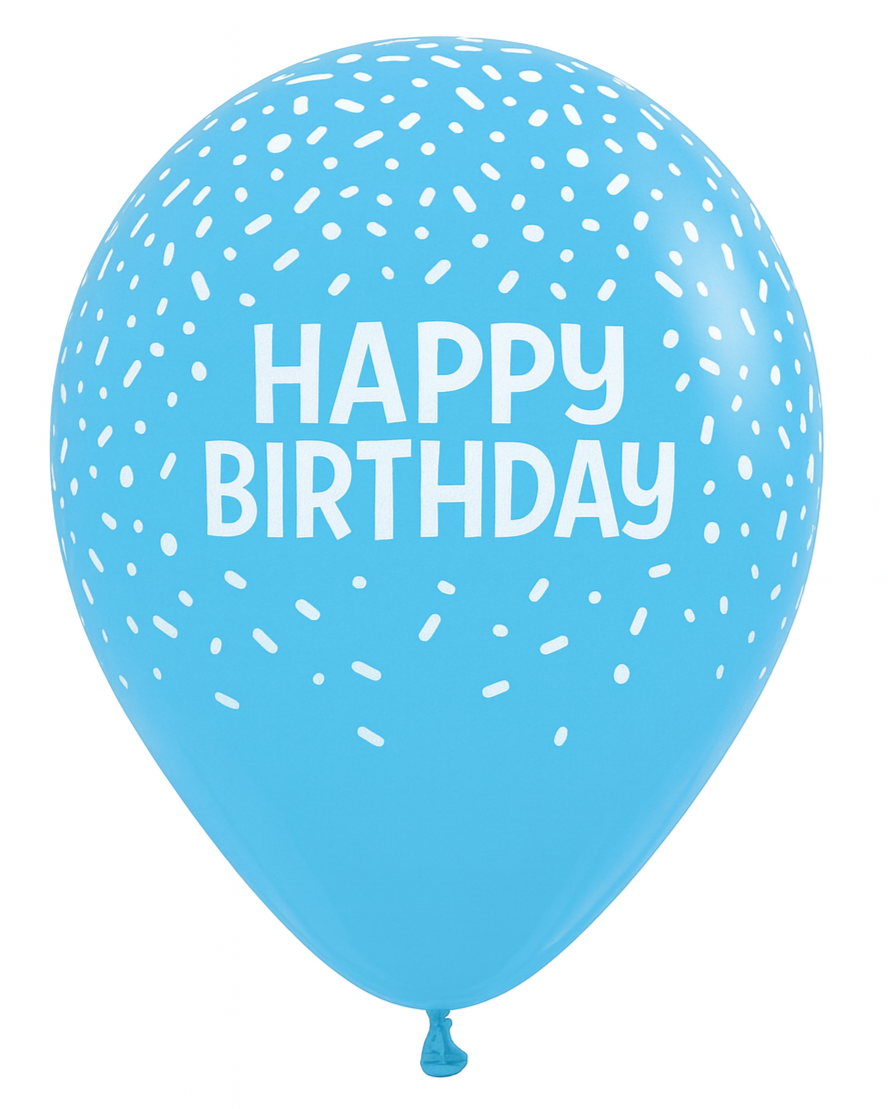 Baby Blue Happy Birthday Sprinkles 12" Latex Balloon With Helium