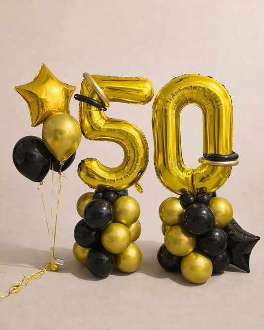 Double Giant Number Balloon Structure With Bouquet