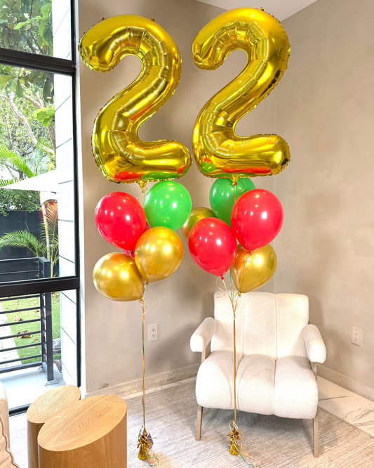 Giant Number With 5 Helium Balloons Bouquet With Weight