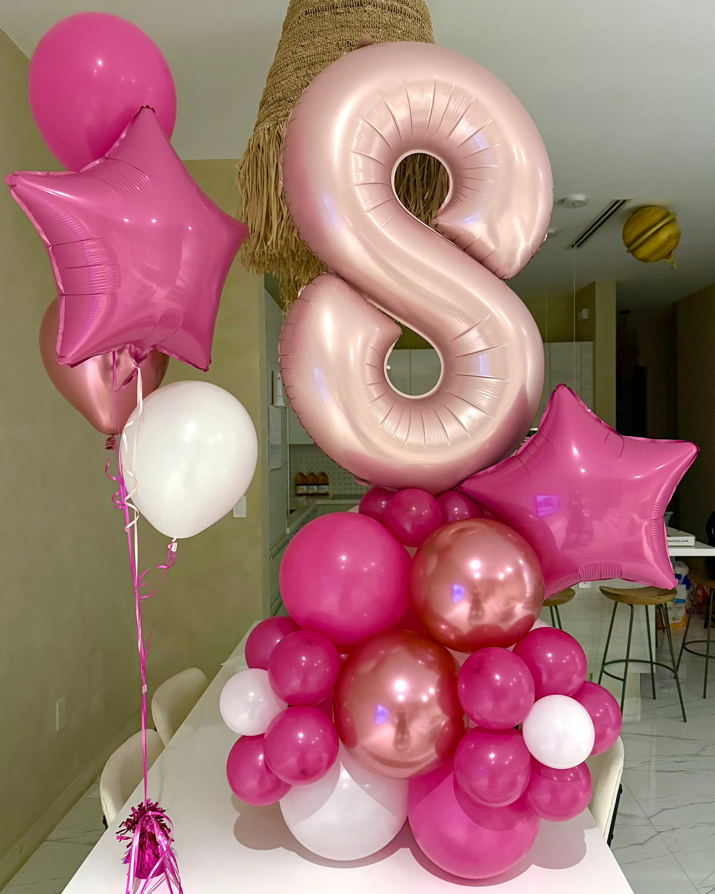 Happy Birthday Flower Single Number Helium Balloon Bouquet and Structure Any Color
