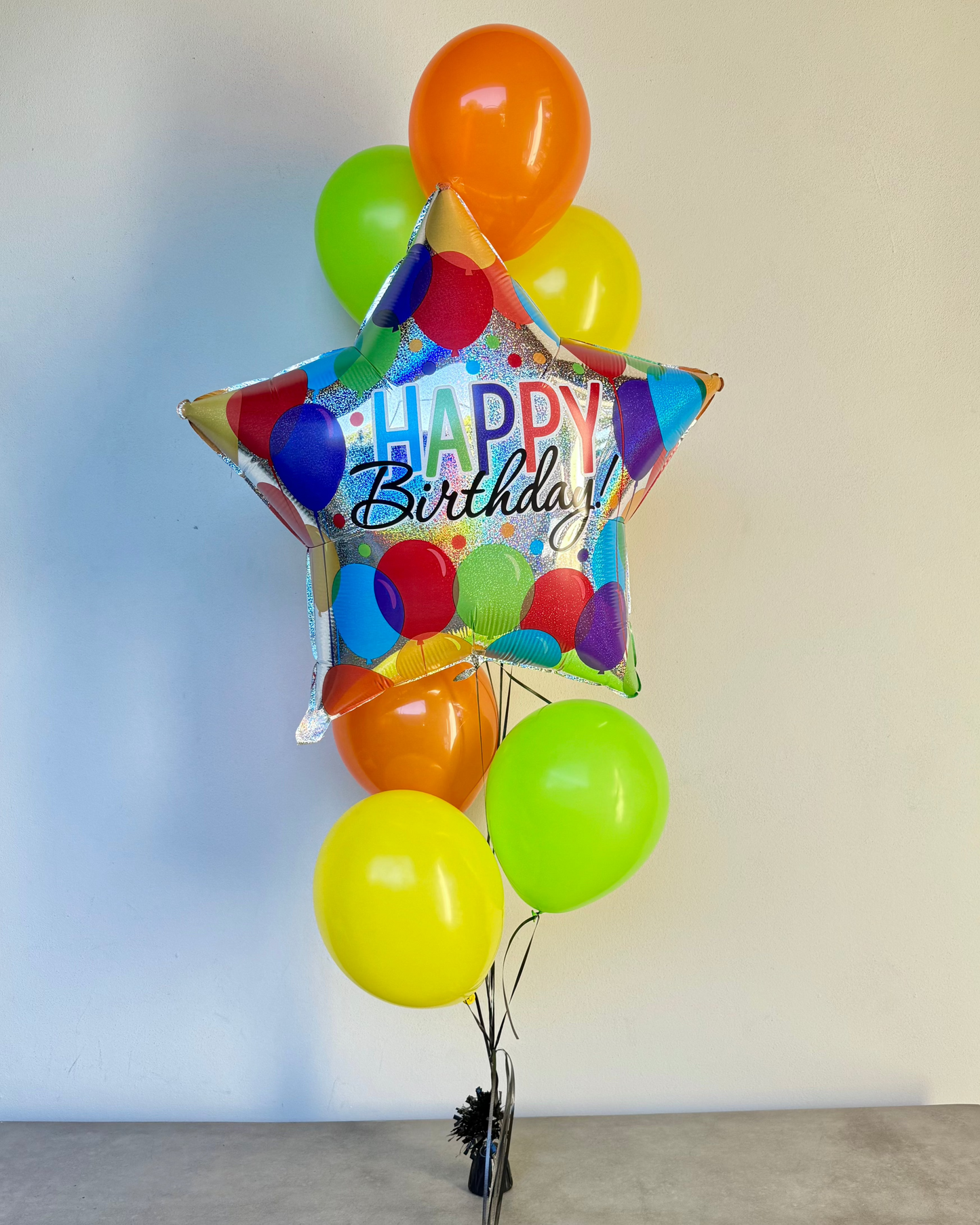 Giant Star Happy Birthday Balloon Bouquet With 6 Helium Balloons Any Color