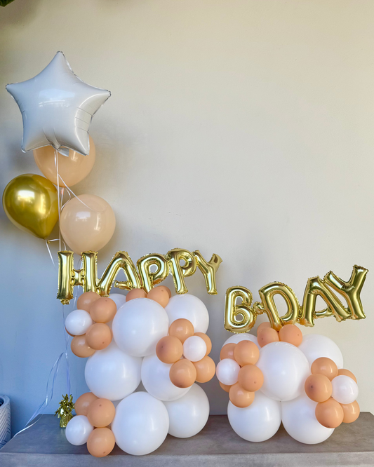 Happy Birthday Balloon Structure With Matching 4 Helium Balloon Bouquet with Star