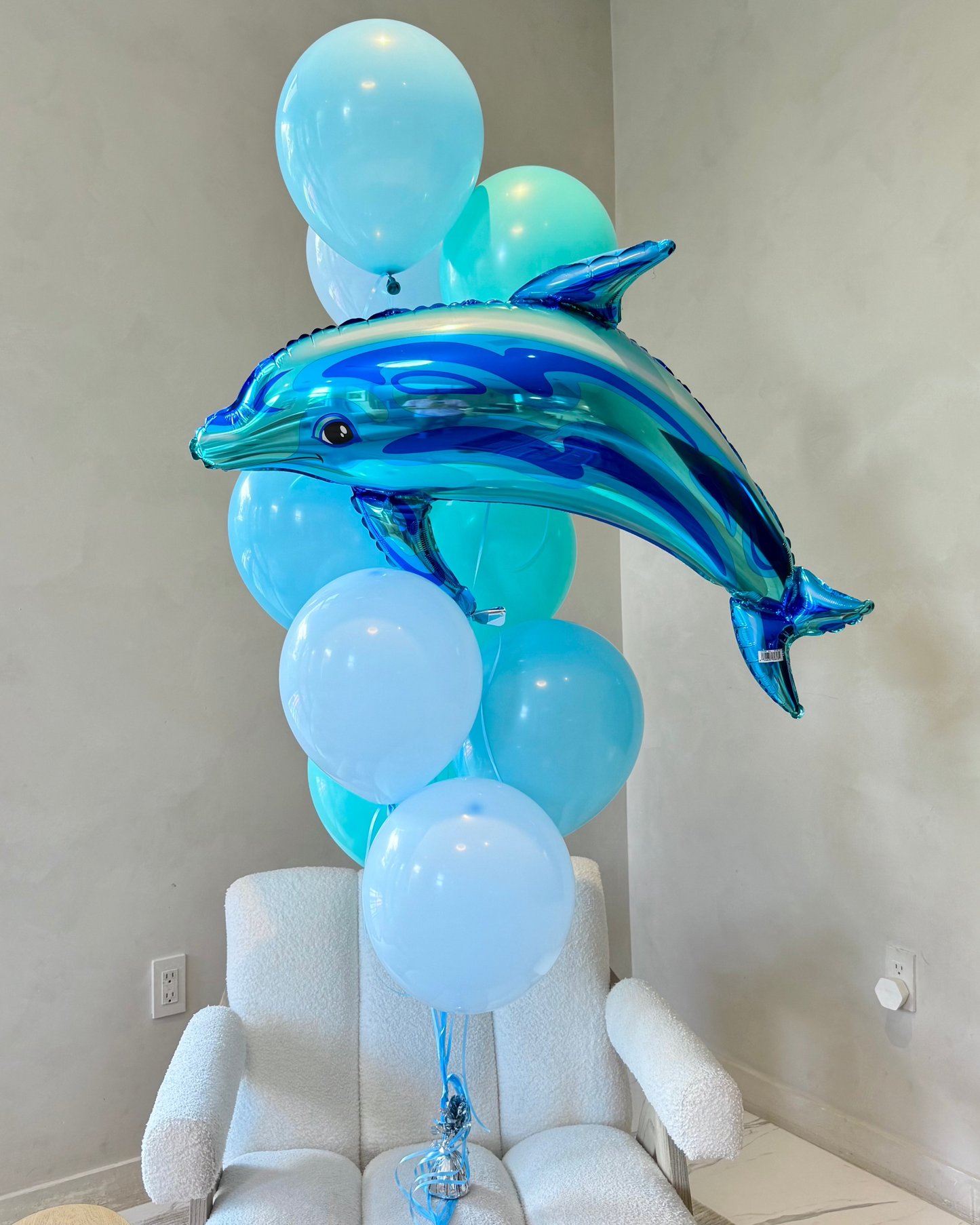 Giant Dolphin Turquoise and Blue Helium Balloon Bouquet With Weight