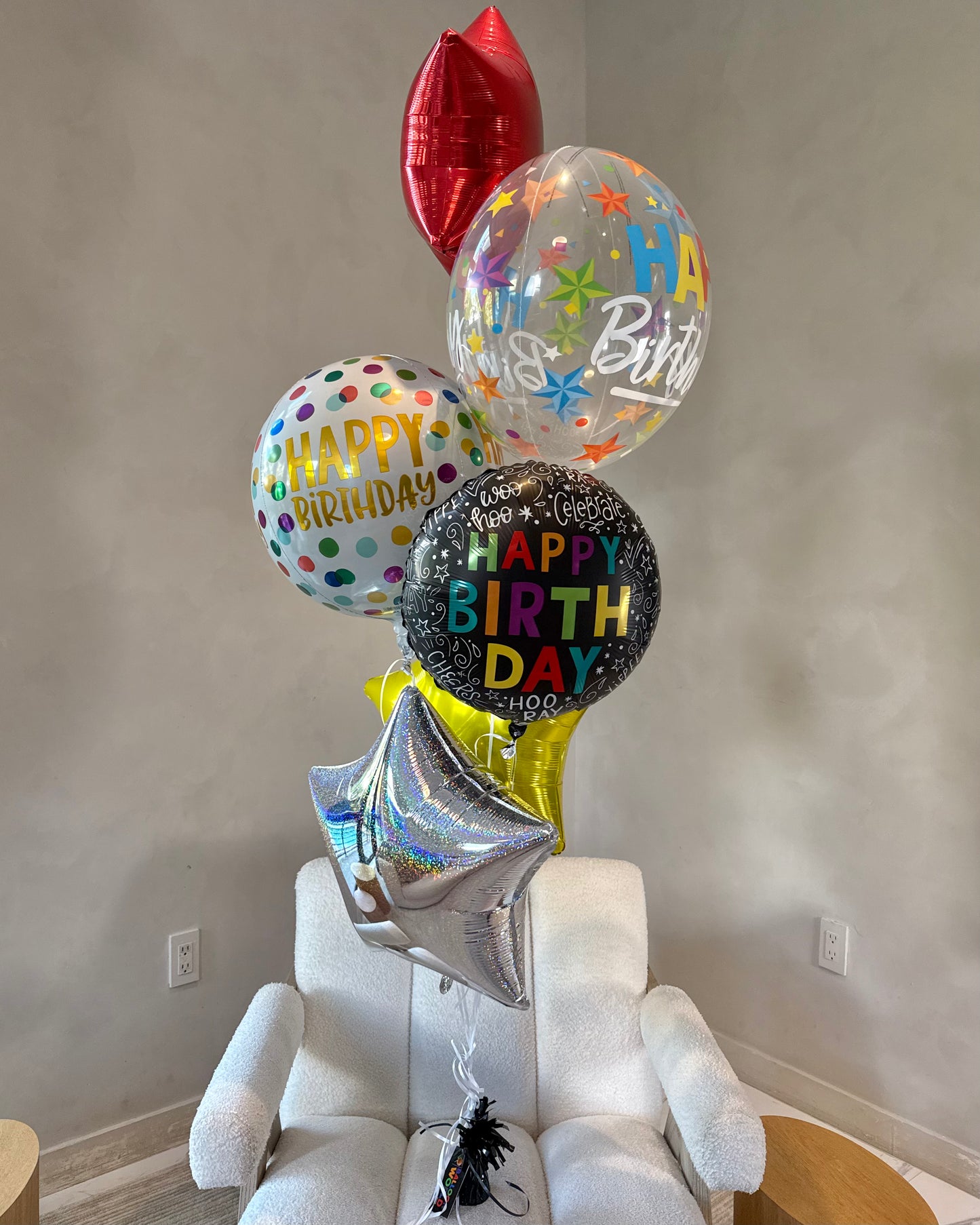 Mixed Balloons Happy Birthday Bubble and Foil Balloon Bouquet With Weight