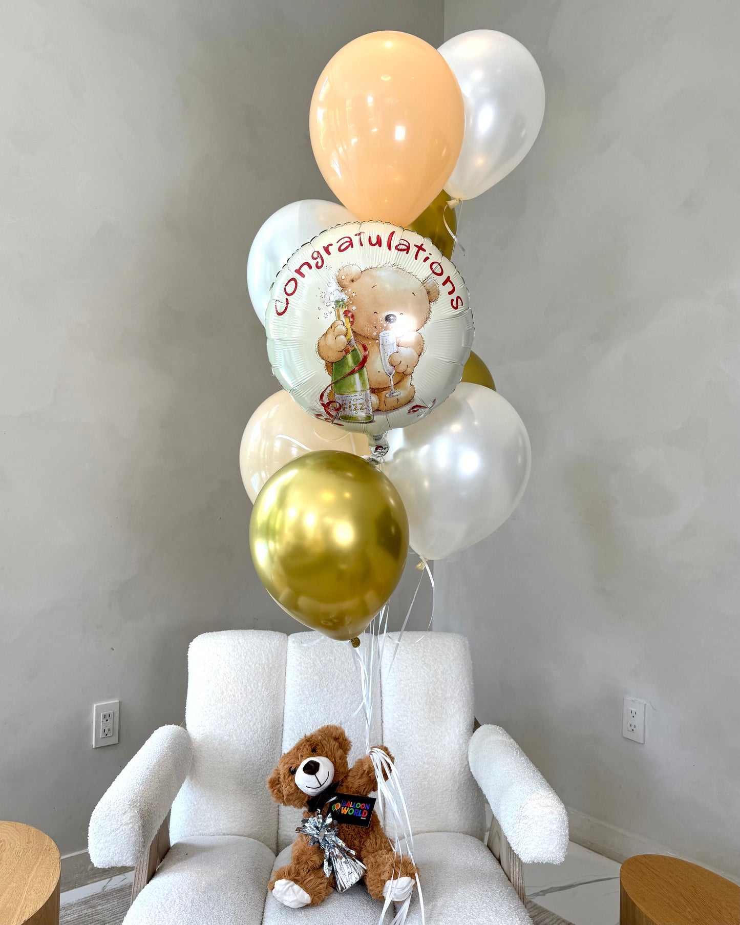 "Congratulations" Helium Balloon Bouquet With Teddy Weight