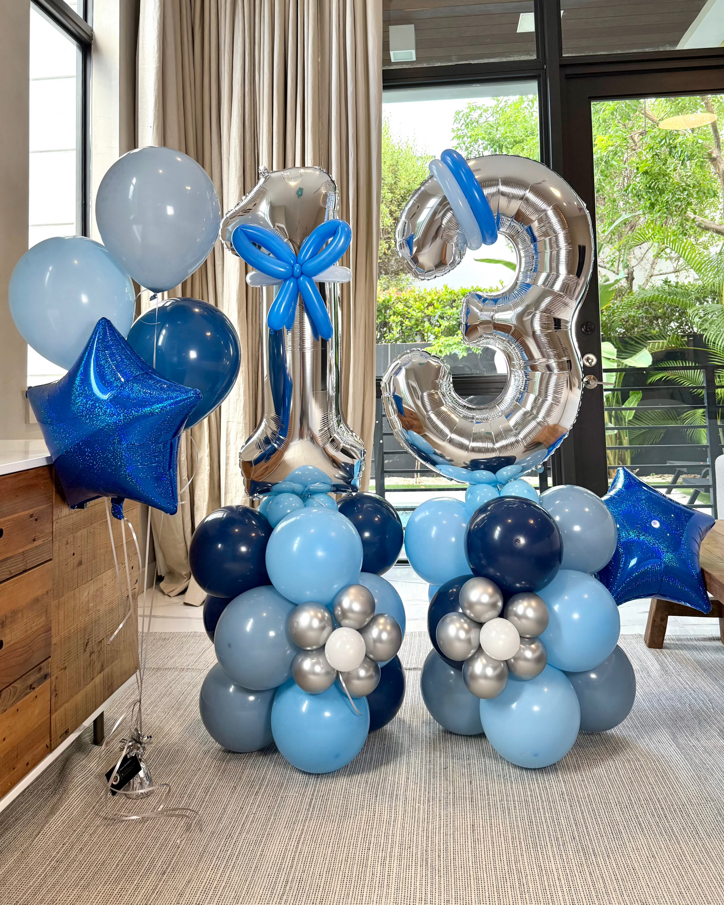 Happy Birthday Flower Double Number Helium Balloon Bouquet and Structure Any Color
