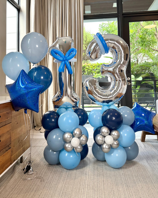 Double Giant Number Balloon Structure With Bouquet