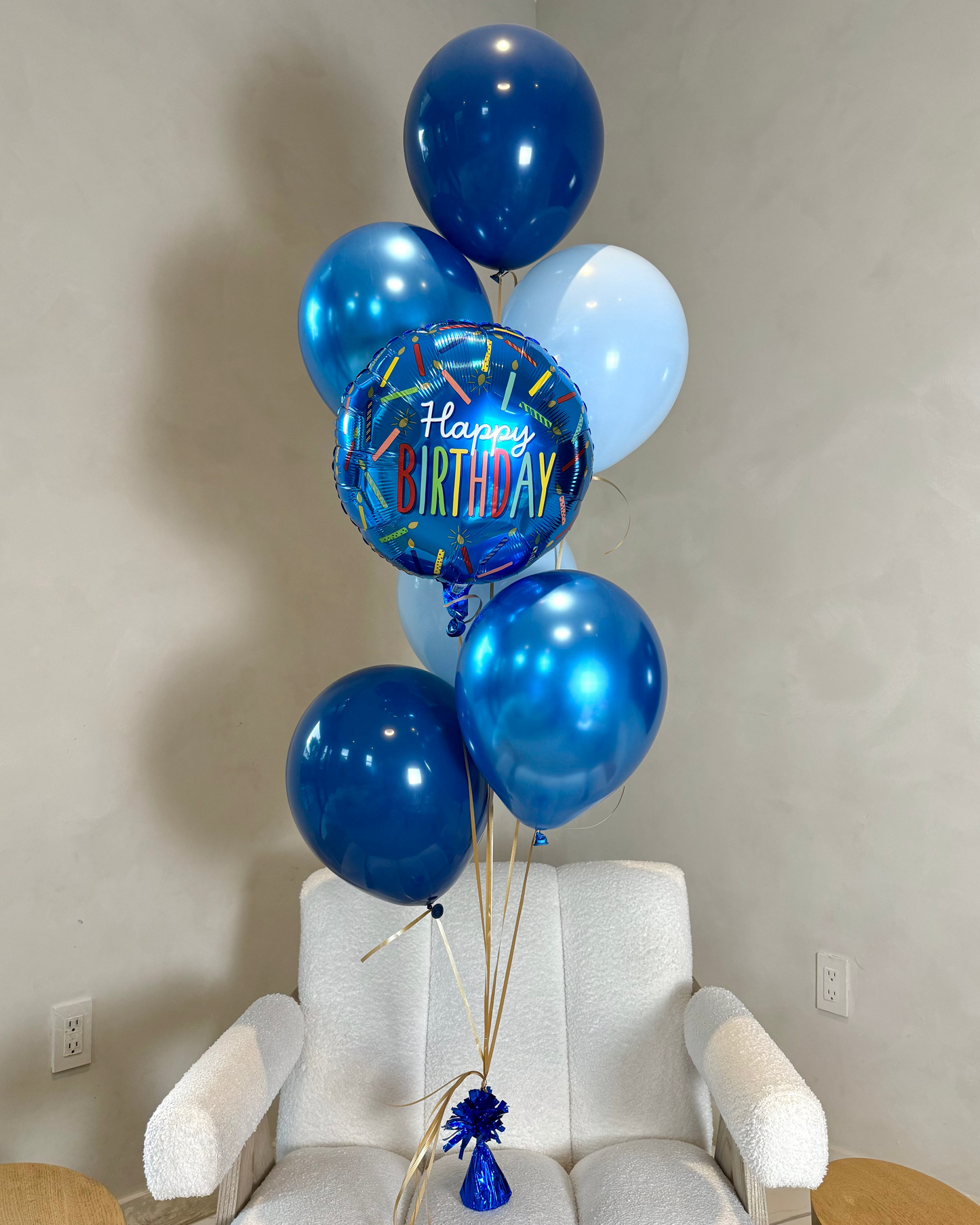 Mixed Blue Happy Birthday Helium Balloon Bouquet With Weight