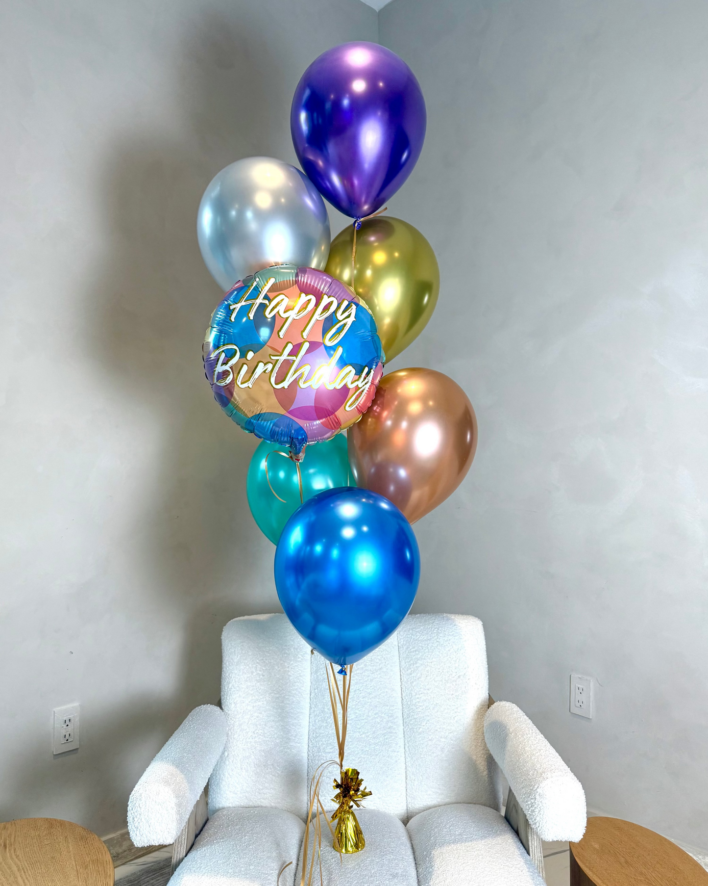 Metallic Colors Happy Birthday Helium Balloon Bouquet With Weight