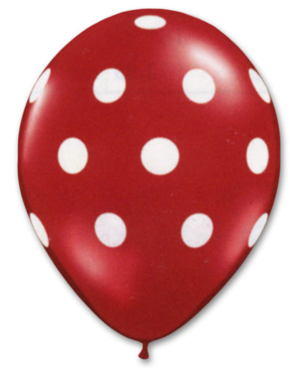 Red and White Dots 12" Latex Balloon With Helium