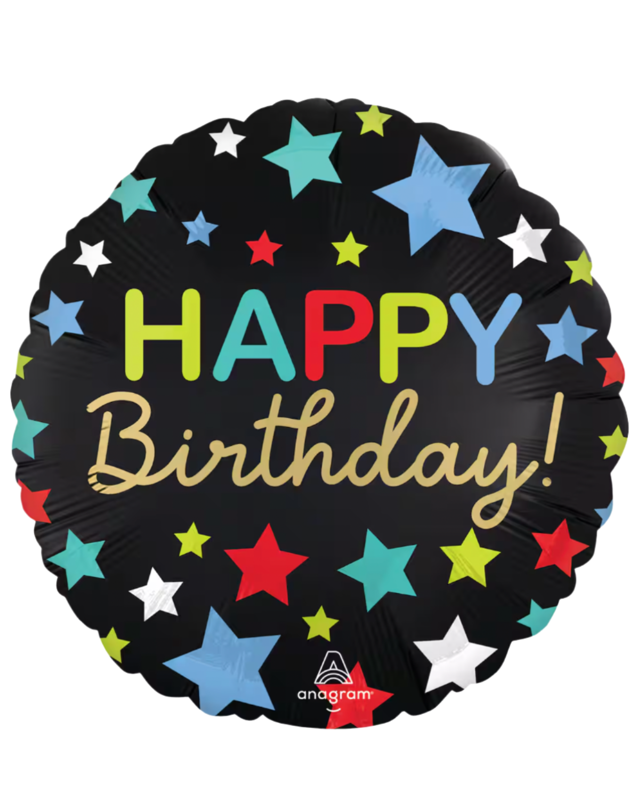 Satin Happy Birthday Navy Blue Stars 18" Balloon With Helium