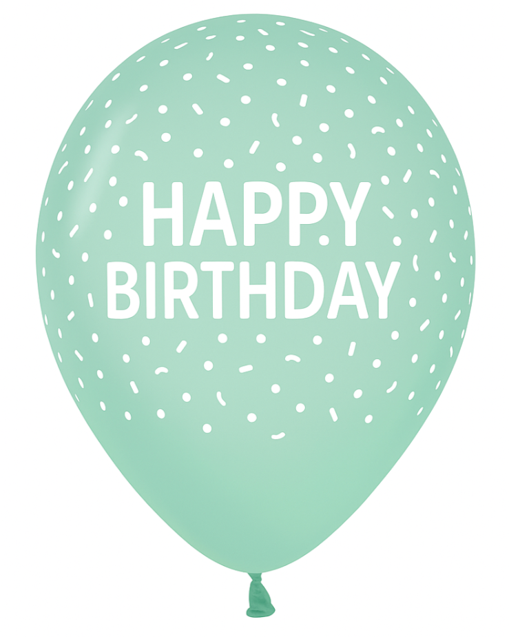 Pastel Green Happy Birthday Sprinkles 12" Latex Balloon With Helium