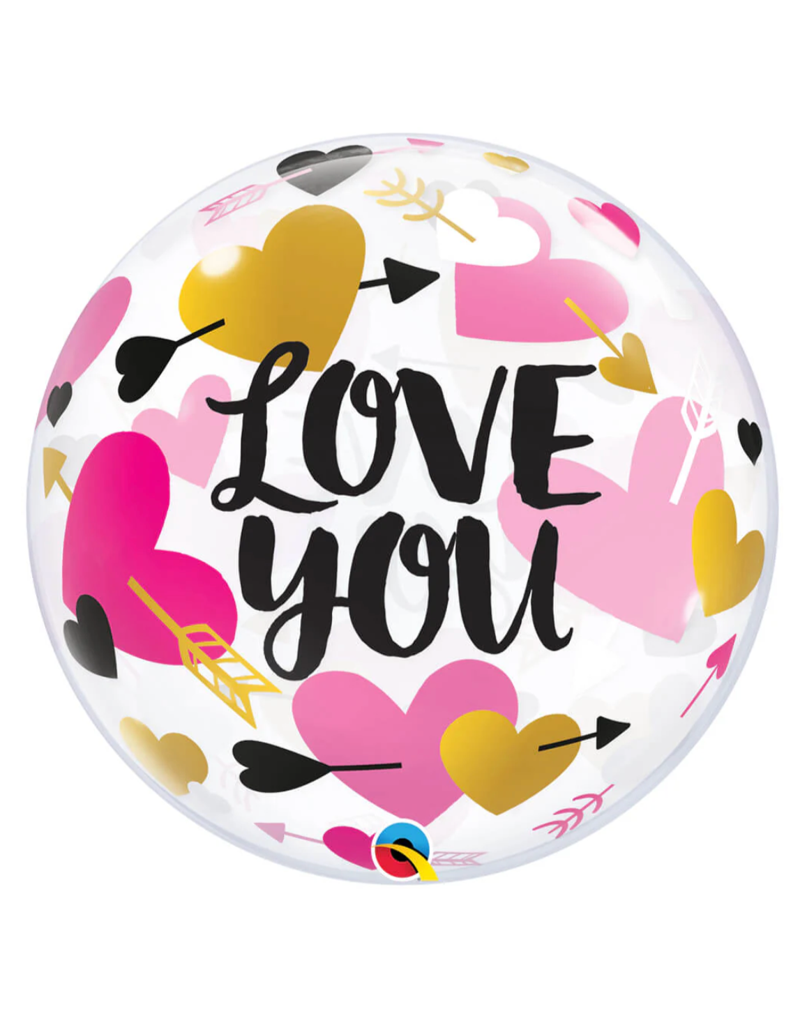 Giant 24" Pink and Gold Love You Clear Bubble Balloon With Helium