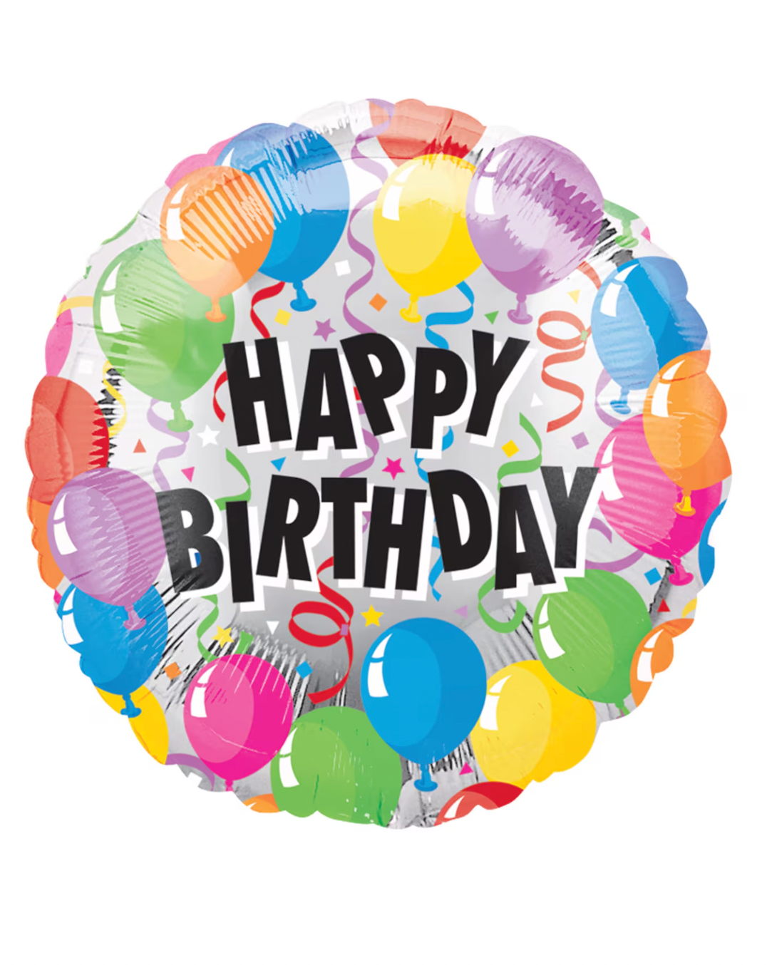 18" Silver And Multicolor Balloons Happy Birthday Balloon With Helium