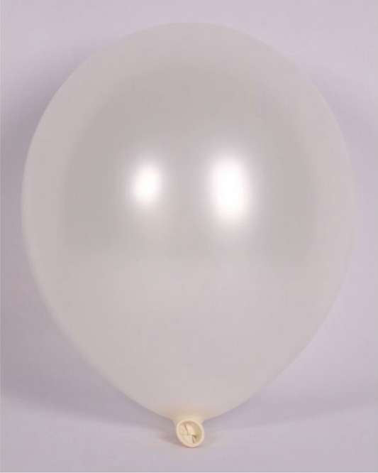 Pearl White 12" Latex Balloon Inflated With Helium & Ribbon