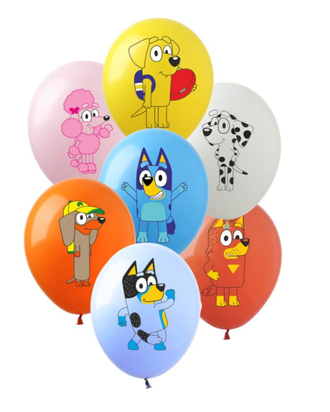Set of 7 Bluey 12" Latex Balloons With Helium & Ribbon