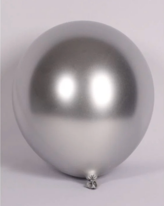Silver 12" Balloon Inflated With Helium & Ribbon