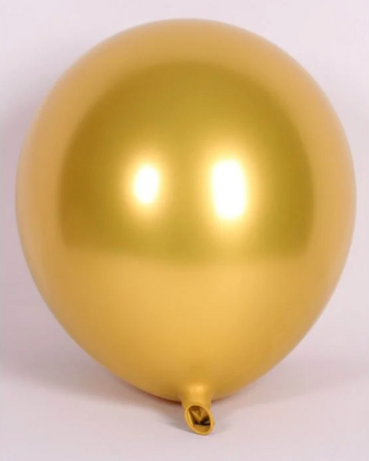 Gold 12" Balloon Inflated With Helium & Ribbon