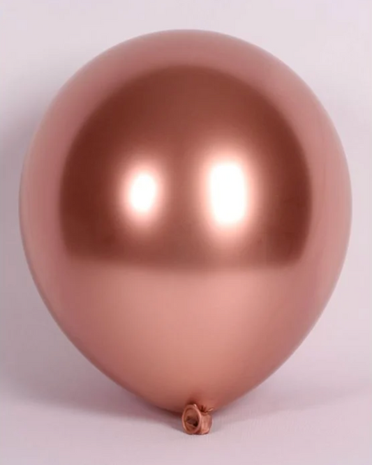 Rose Gold 12" Balloon Inflated With Helium & Ribbon