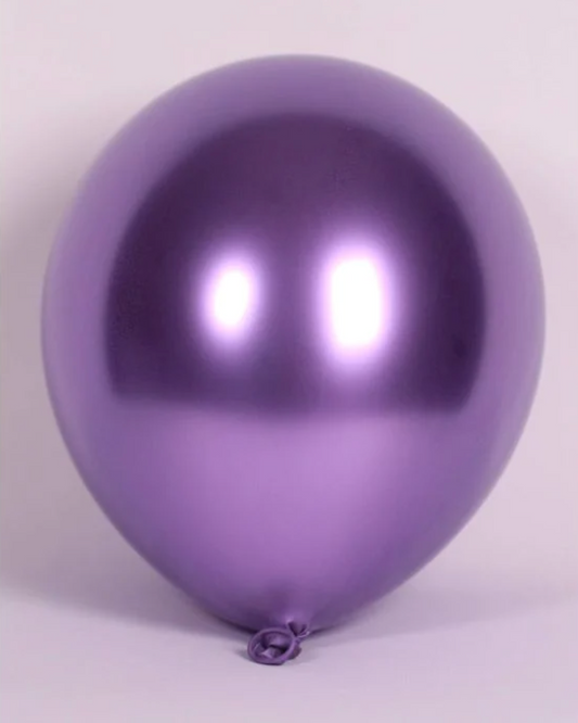 Metallic Purple 12" Latex Balloon Inflated With Helium & Ribbon