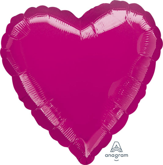 Heart Shaped Metallic Fuchsia Foil Balloon 18" With Helium