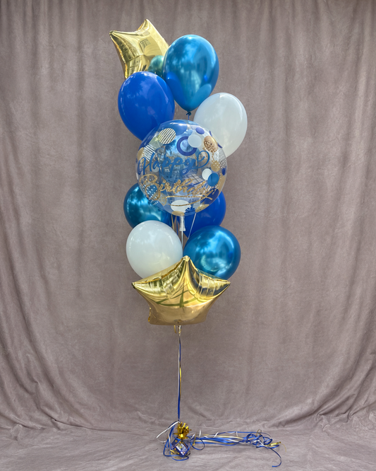 Blue And Gold Happy Birthday XL Balloon Bouquet