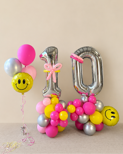 Double Giant Number Balloon Structure With Bouquet