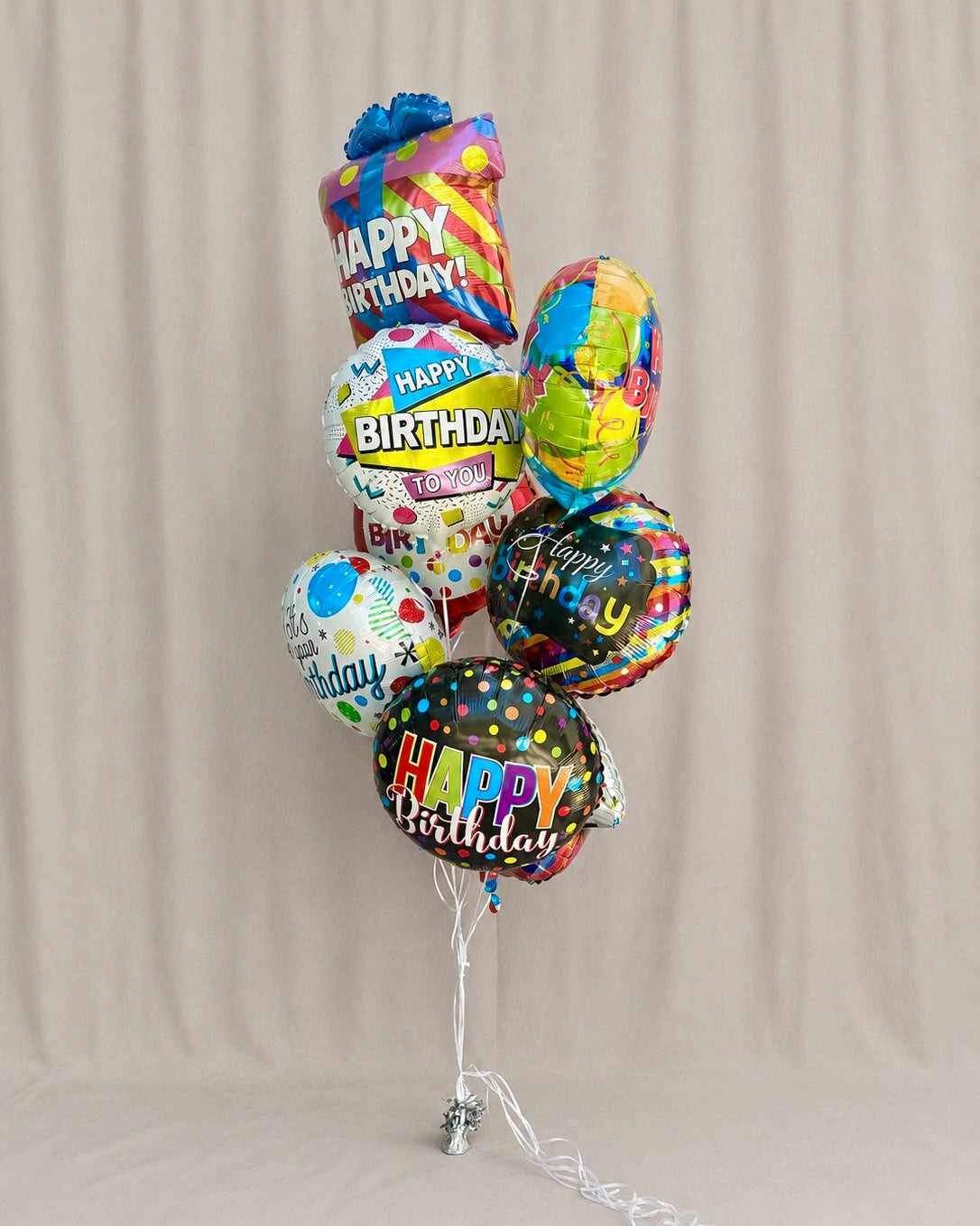 Happy Birthday Mixed Mylar 8 Balloon Bouquet With Weight