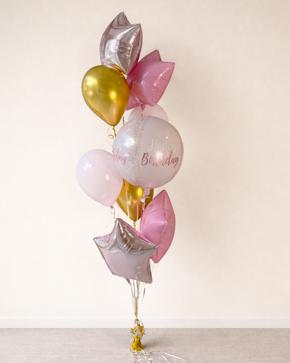 Baby Pink and Rose Gold Happy Birthday Helium Balloon Bouquet With Weight