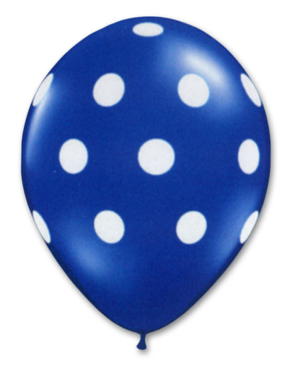 Blue White Dots 12" Latex Balloon With Helium