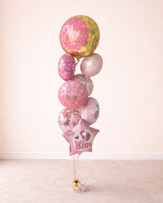 It's A Girl 8 Foil Balloon Bouquet With Helium And Weight