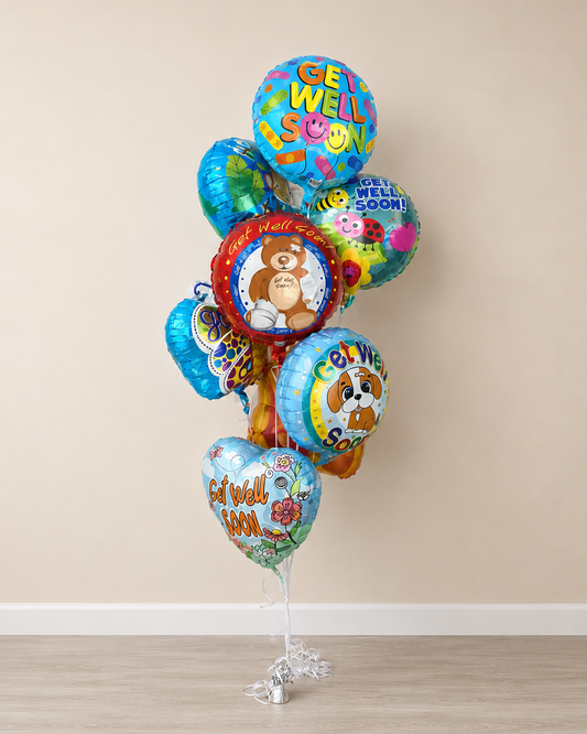 Get Well Soon Kids 8 Foil Balloon Bouquet With Helium