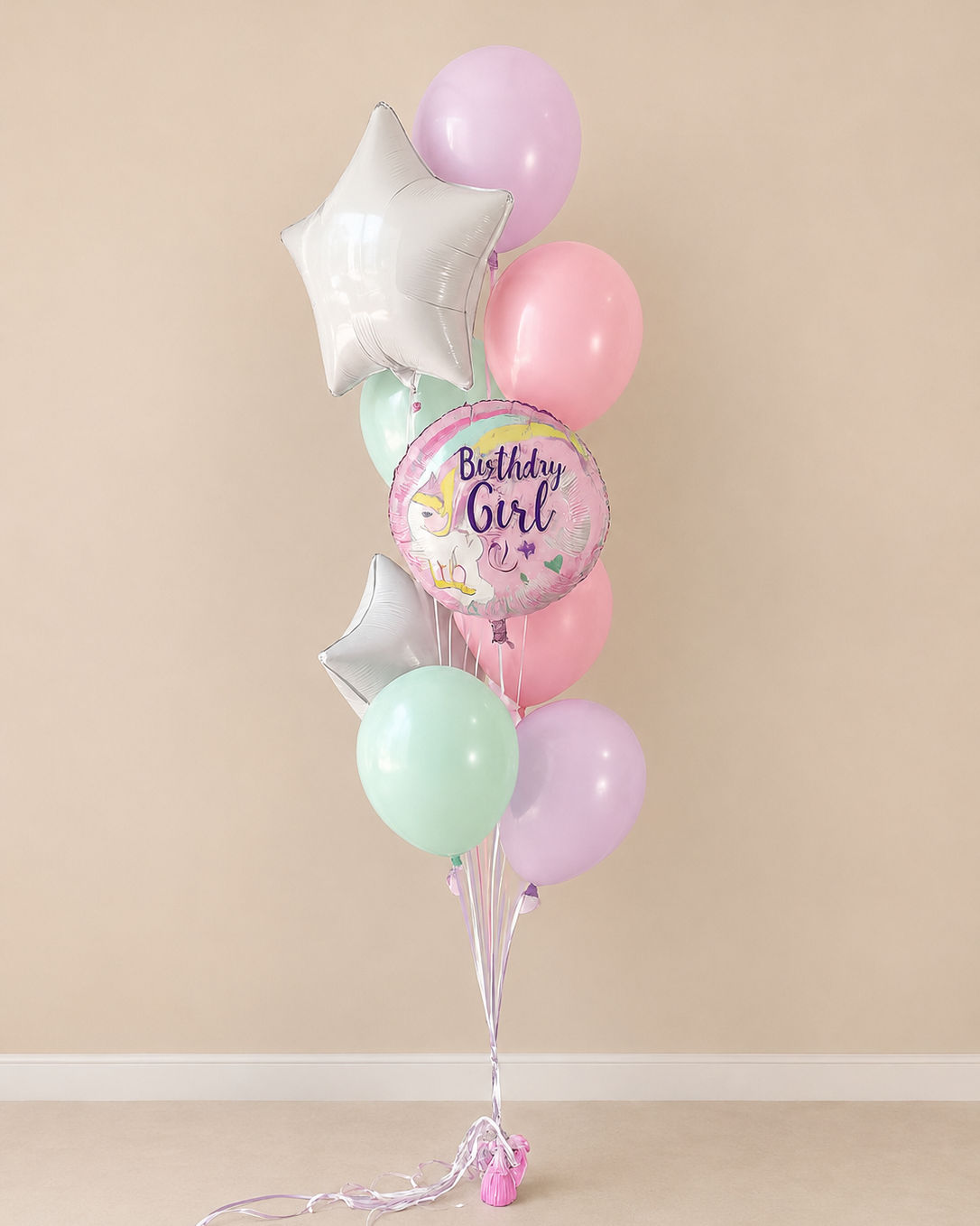 Birthday Girl Unicorn Happy Birthday Balloon Bouquet With Weight