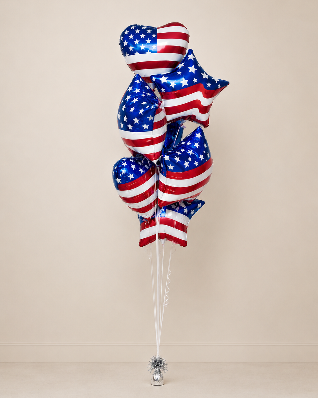 USA Stars And Stripes Stars And Hearts 18" 7 Foil Balloon Bouquet With Helium