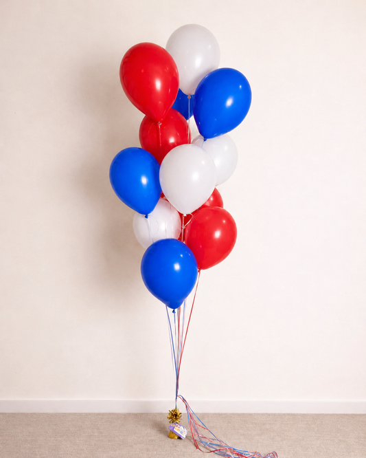 12 Helium Balloon Bouquet  Red White And Bright Blue With Weight