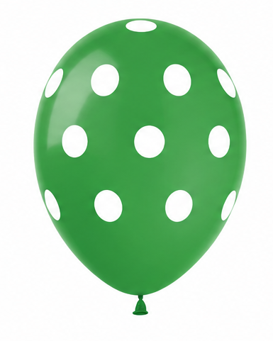 Green Polka Dot 12" Latex Balloon With Helium