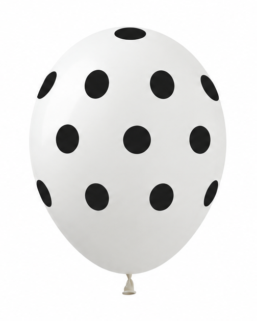 White Polka Dot 12" Latex Balloon With Helium