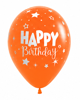 Orange Happy Birthday 12" Latex Balloon With Helium