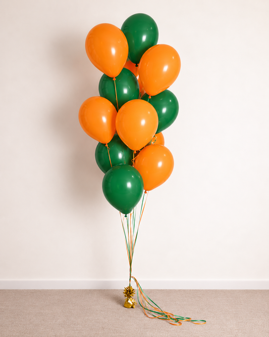University Of Miami Green And Orange 12 Helium Balloon Bouquet With Weight