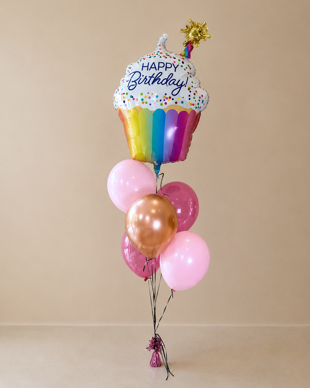 Giant 34" Cupcake Happy Birthday Balloon with 5 Helium Balloons Bouquet Any Color