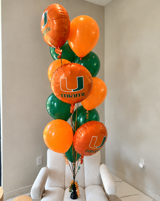 University Of Miami Helium Balloon Bouquet With Weight