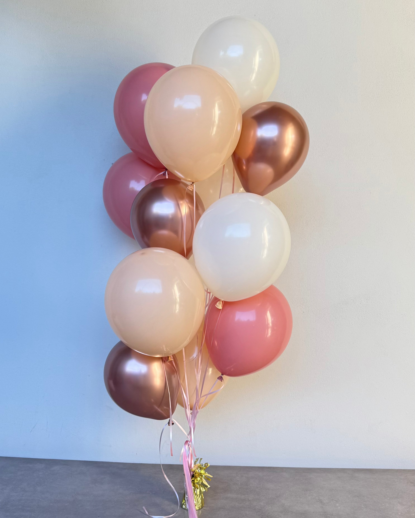 12 Blush Pink and Beige Balloon Helium Bouquet With Weight