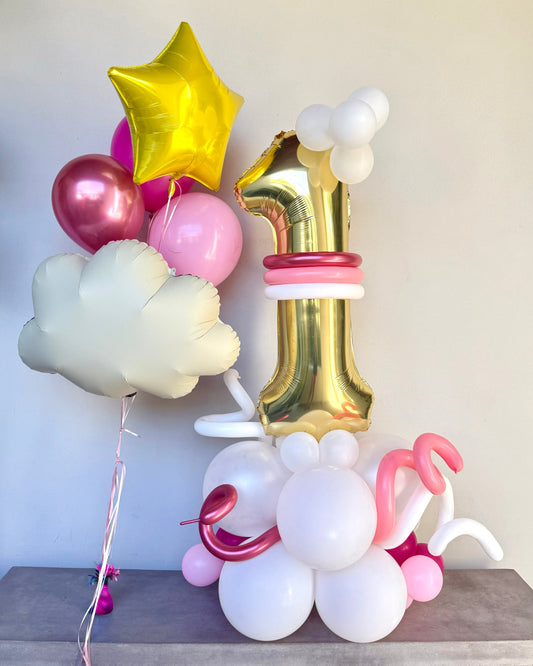 "On Cloud Nine" Pink Giant Number Helium Balloon Bouquet and Structure
