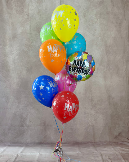 Multicolor Happy Birthday 8 Balloon Bouquet With Weight