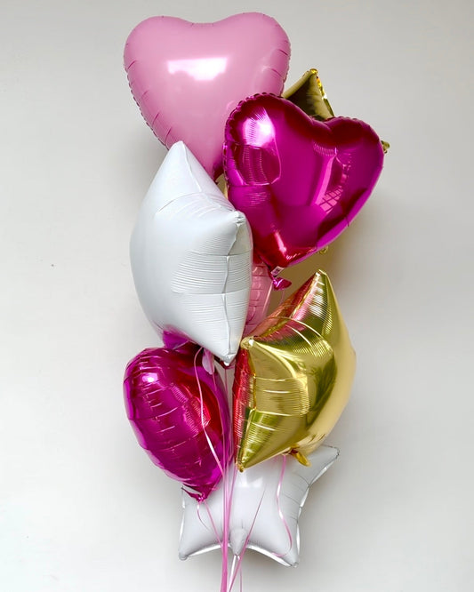 Hearts and Stars Foil Balloon Bouquet With Helium
