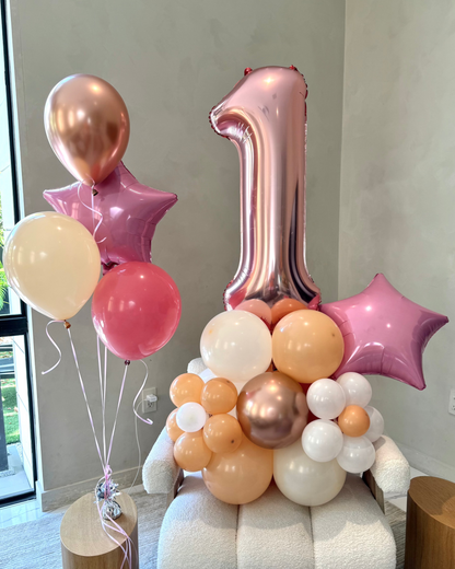 Happy Birthday Flower Single Number Helium Balloon Bouquet and Structure Any Color